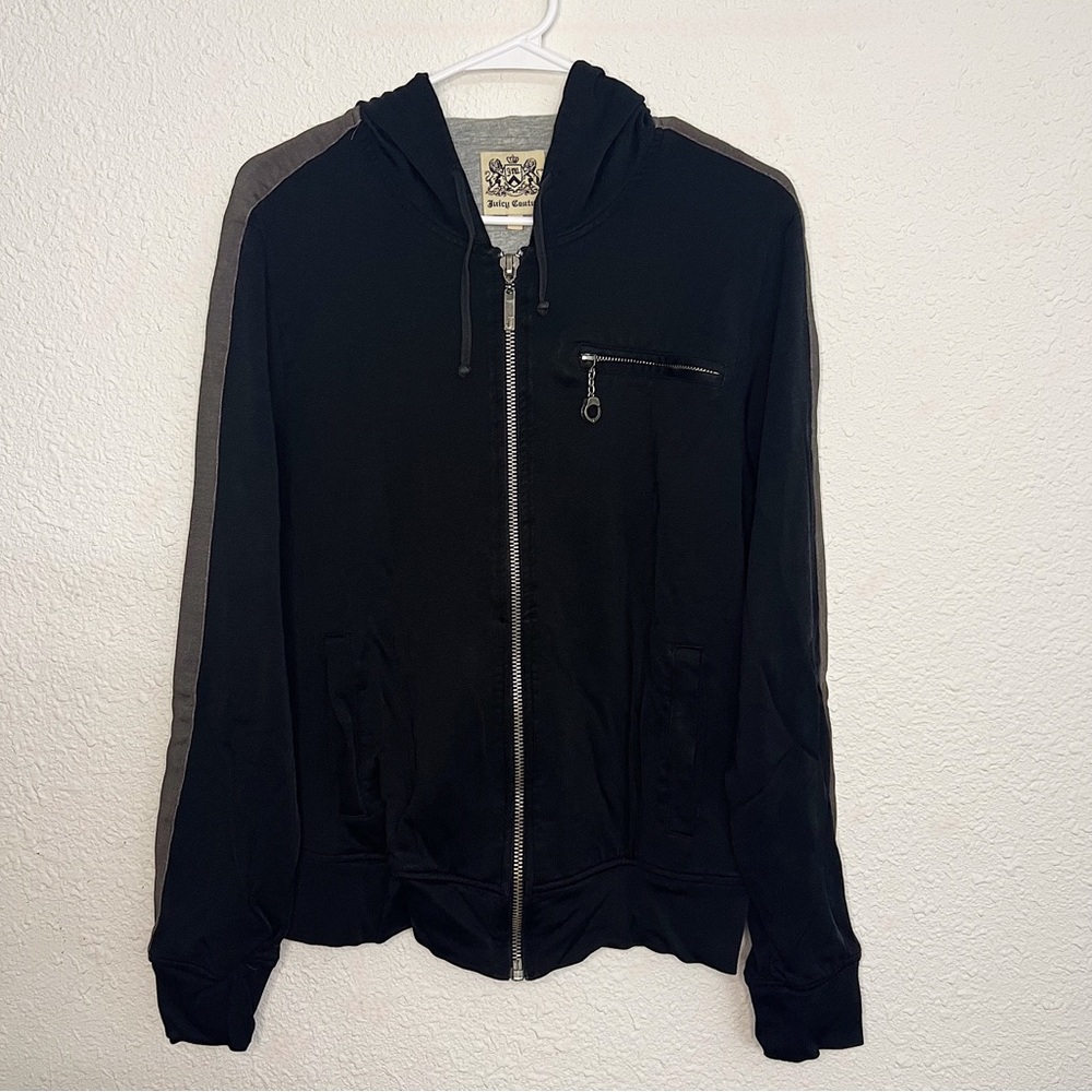 Juicy Couture Vintage Track Jacket Black Gray Full Zip Embroidered Hoodie Y2K